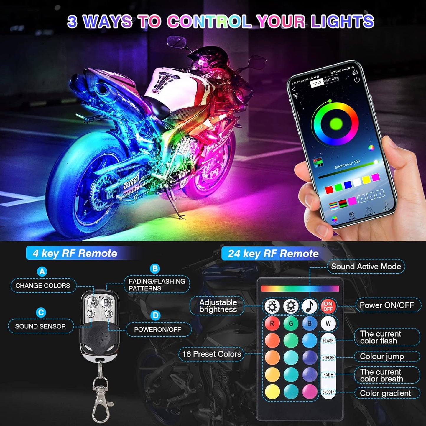 12pcs Motorcycle Led Light Kit With Brake Turn Signal